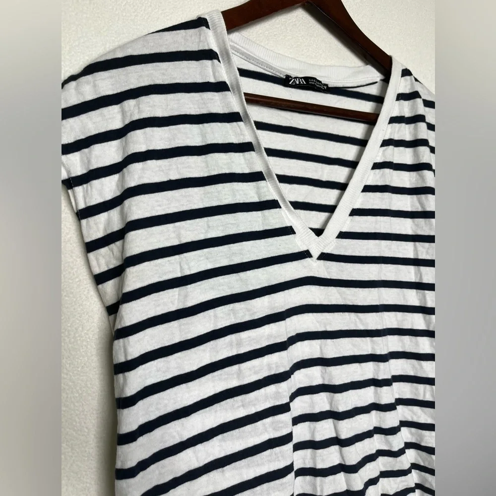 Zara Navy/White Striped T-Shirt Sz Small - Picture 2 of 6